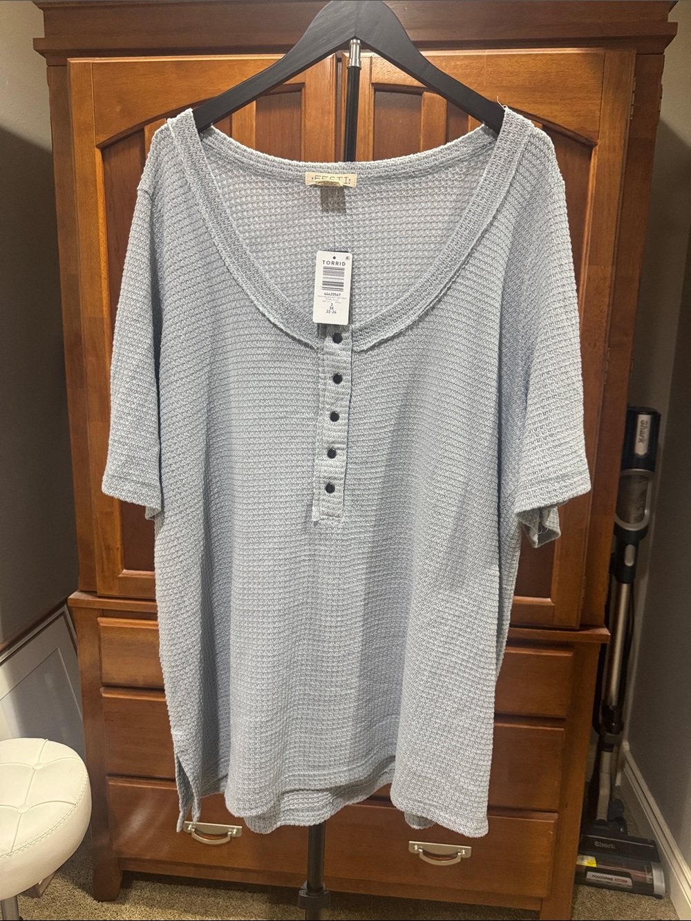 torrid Light Blue Waffle Knit Short Sleeve Henley